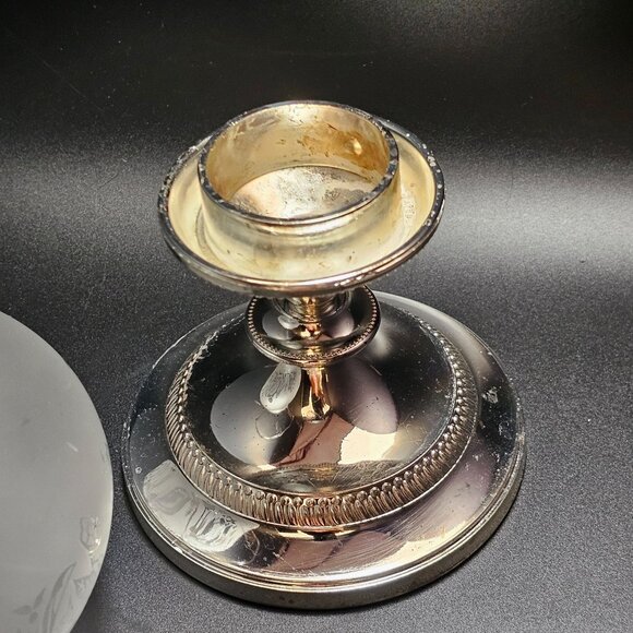 Vintage Silver Glass Hurricane Lamp With Floral Etching 8.5" french country chic - Picture 6 of 9